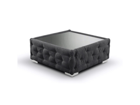 Olivia Black Chenille Footstool Deep Buttoned with Glass Top