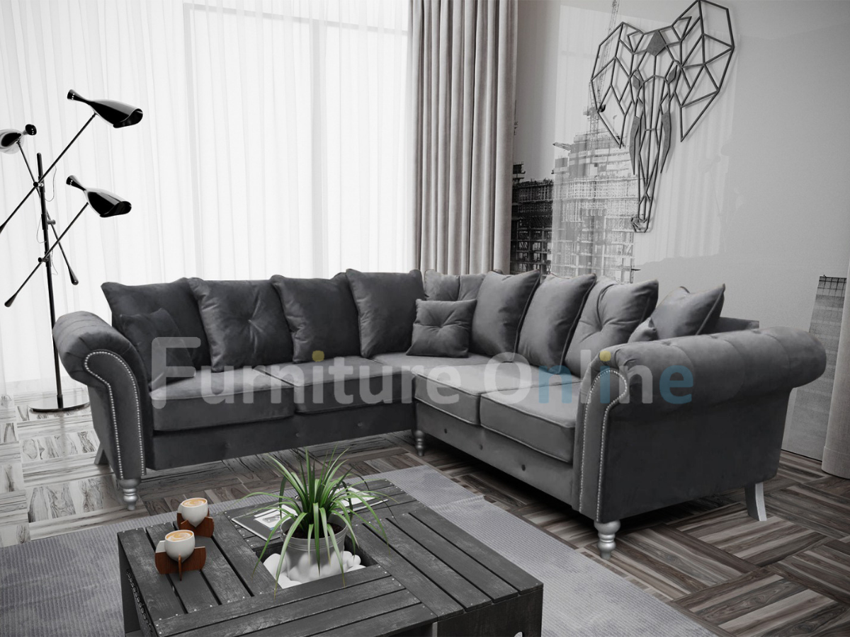 Olympia Double Corner Sofa Plush Velvet Grey