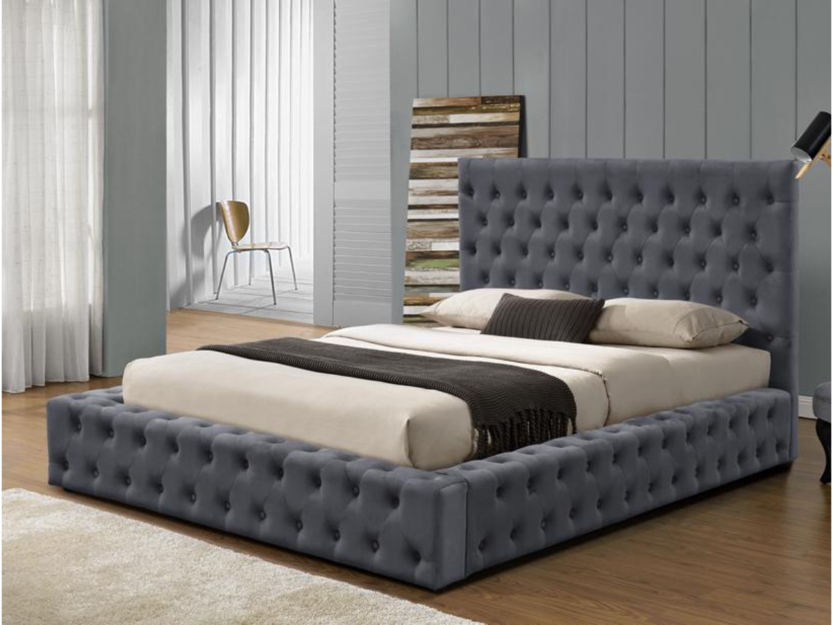 Parklane Grey Plush Bed with Headboard Furniture Direct Online