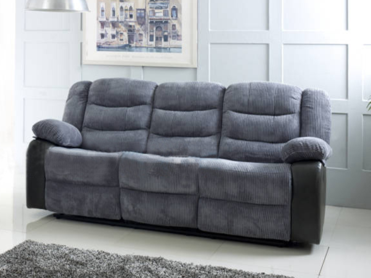 Rio Recliner 3 Seater Grey Cord Faux Leather
