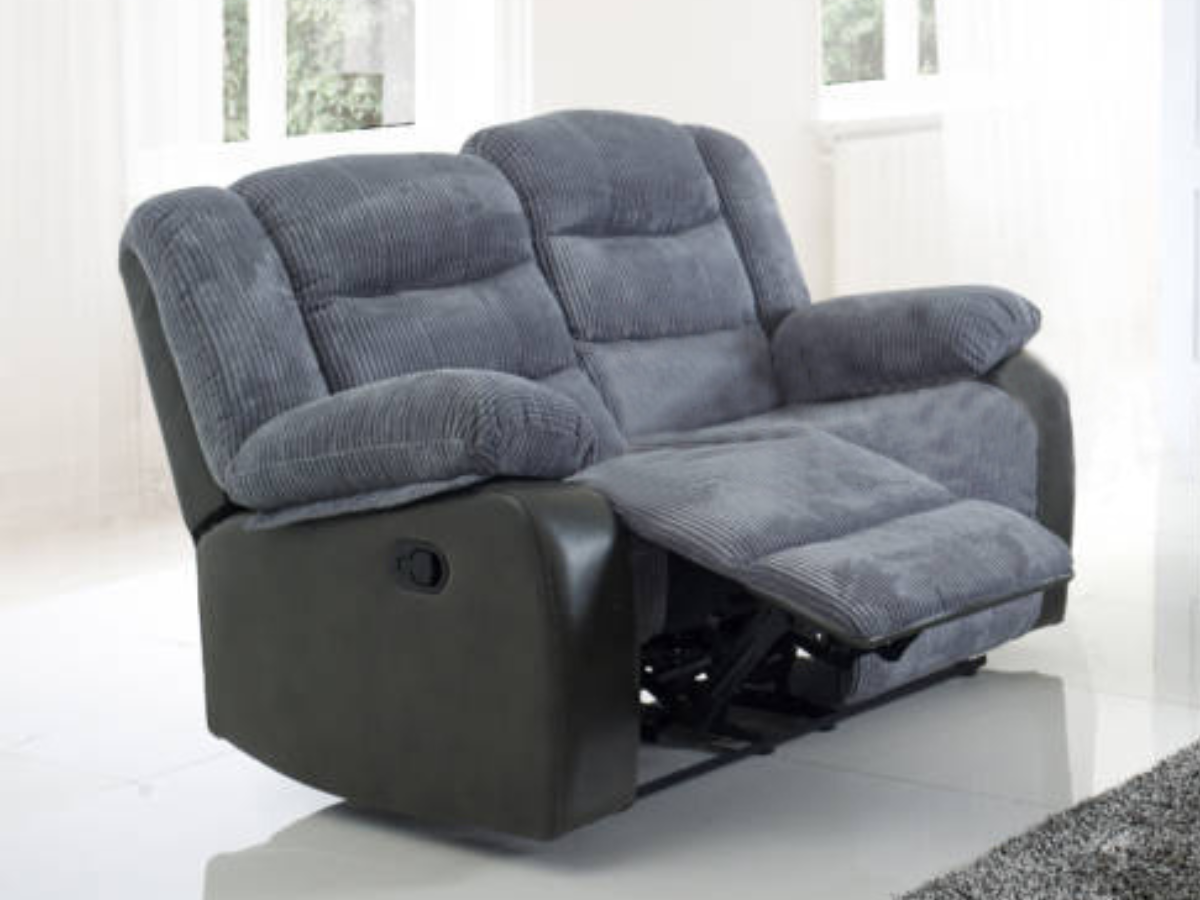 Rio Recliner 2 Seater Grey Cord Faux Leather