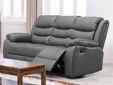 Sorrento 3 seater recliner leather sofa grey