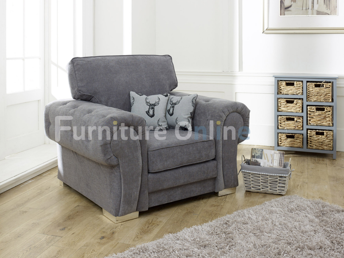 Vegas Verona Armchair Grey Fabric with 2 scatter cushions