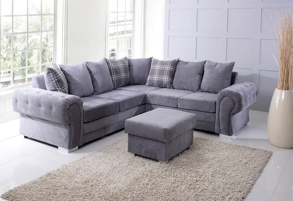 Verona Sofa 5 Seater Corner with Footstool Fabric Grey