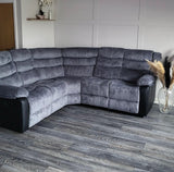 Rio Cord Leather Recliner Corner Sofa Grey Black